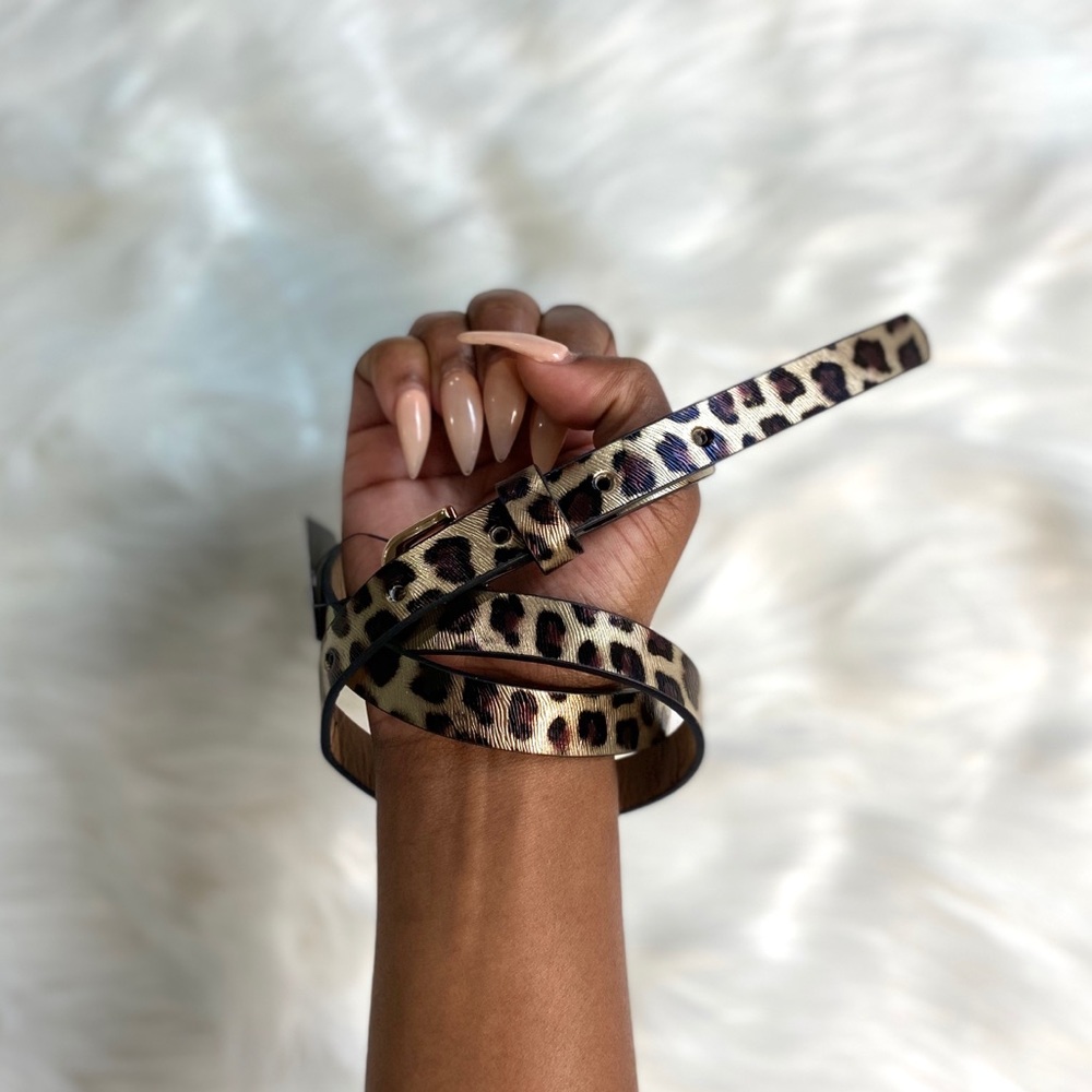 Cheetah Print Skinny Belt Shein